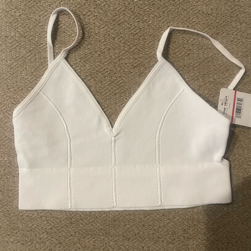 Free People White Ribbed Top